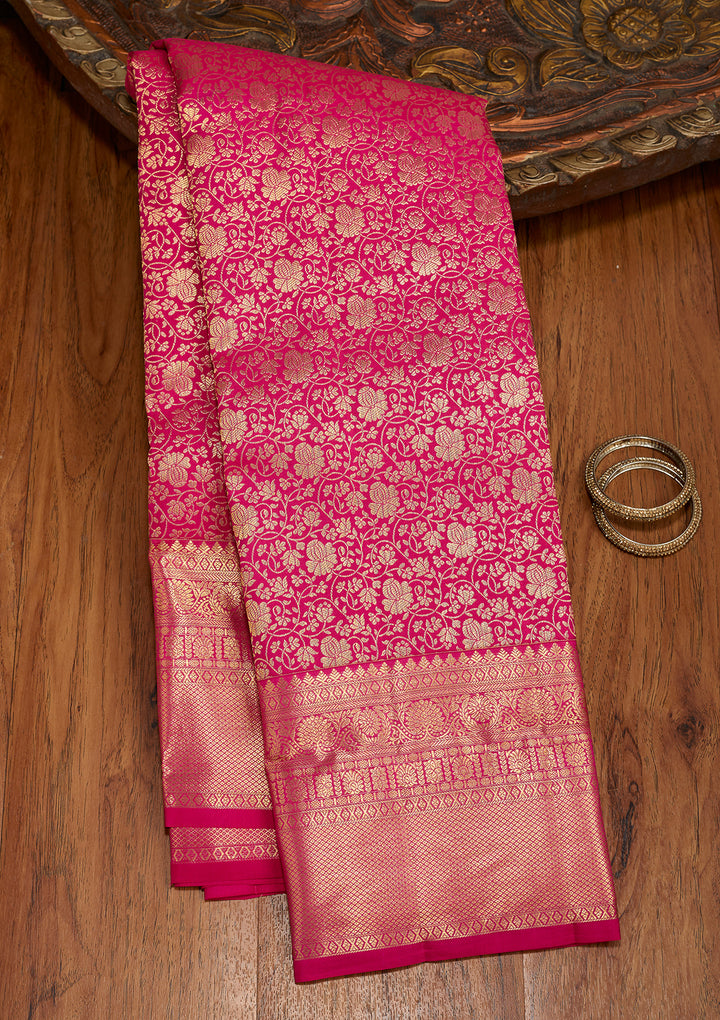 Rani Pink Dharmavaram Pure Silk Saree With Matching Blouse Piece