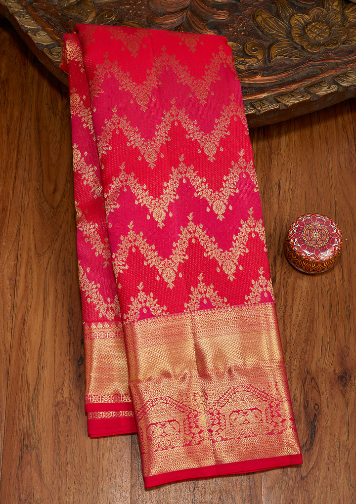 Rani Pink Dharmavaram Pure Silk Saree With Matching Blouse Piece
