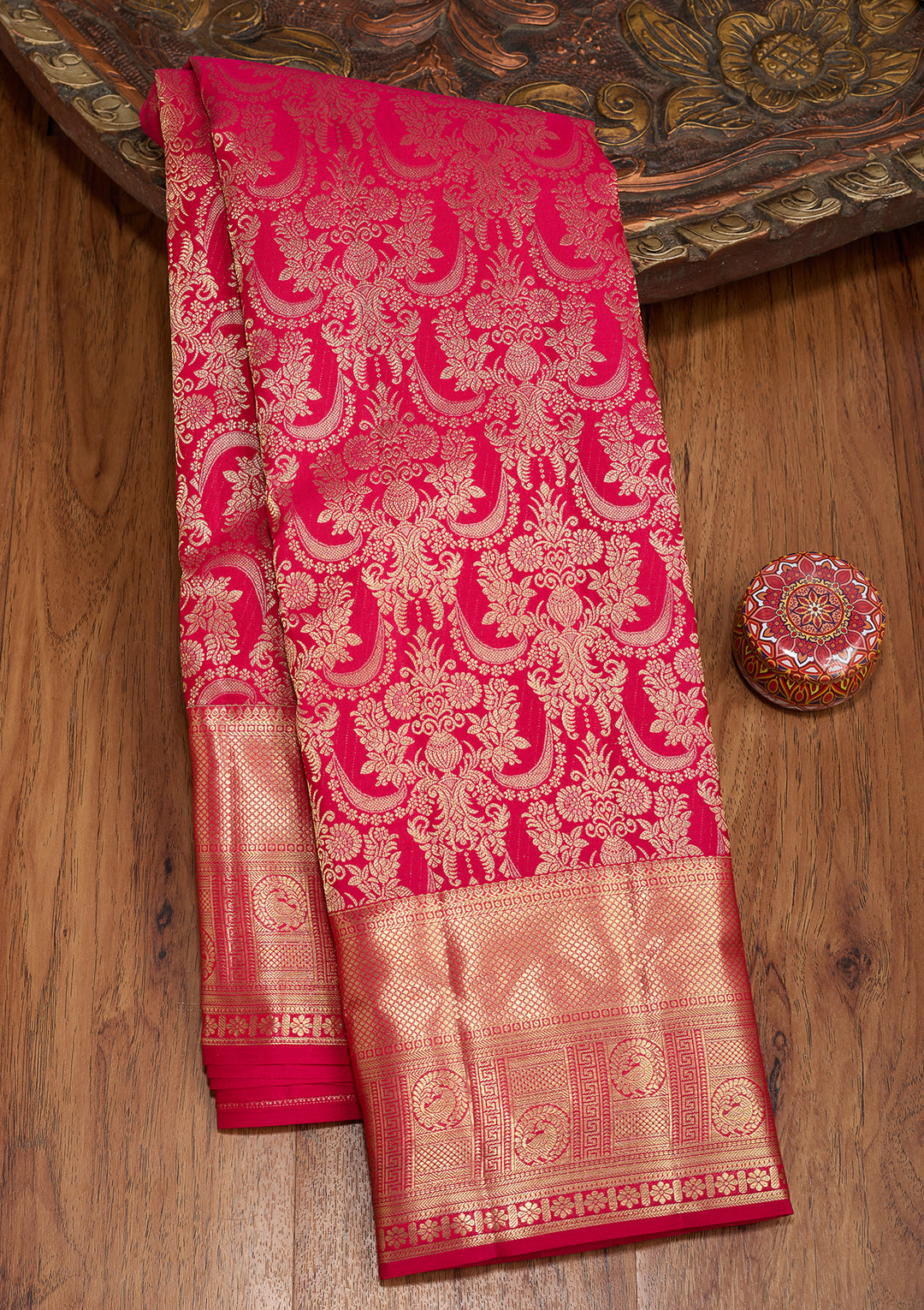 Rani Pink Dharmavaram Pure Silk Saree With Matching Blouse Piece