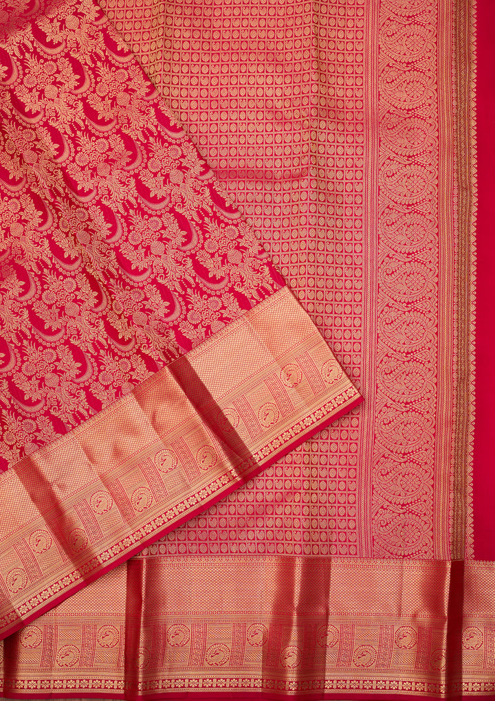 Rani Pink Dharmavaram Pure Silk Saree With Matching Blouse Piece