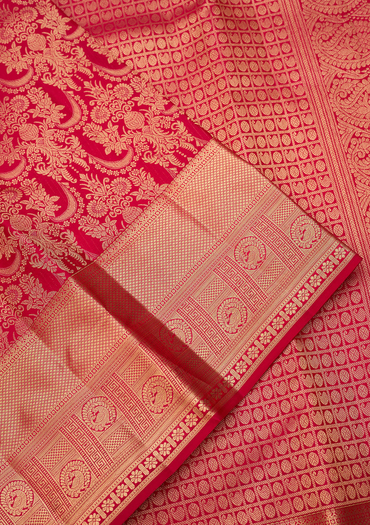 Rani Pink Dharmavaram Pure Silk Saree With Matching Blouse Piece
