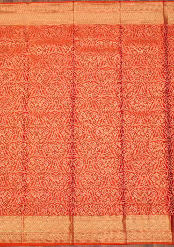 Orange Dharmavaram Pure Silk Saree With Matching Blouse Piece