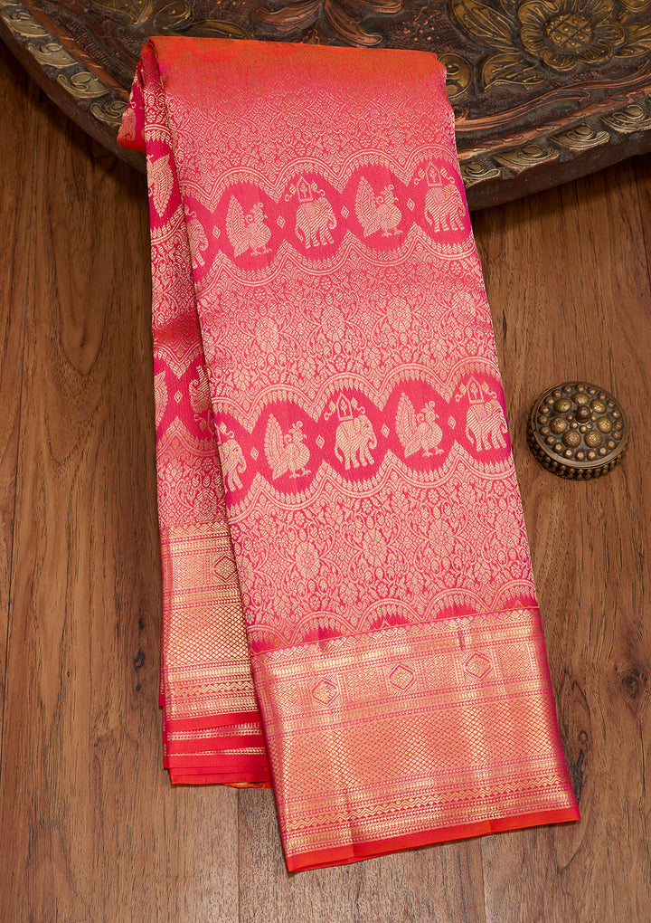 Orange Dharmavaram Pure Silk Saree With Matching Blouse Piece