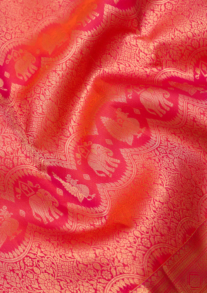 Orange Dharmavaram Pure Silk Saree With Matching Blouse Piece