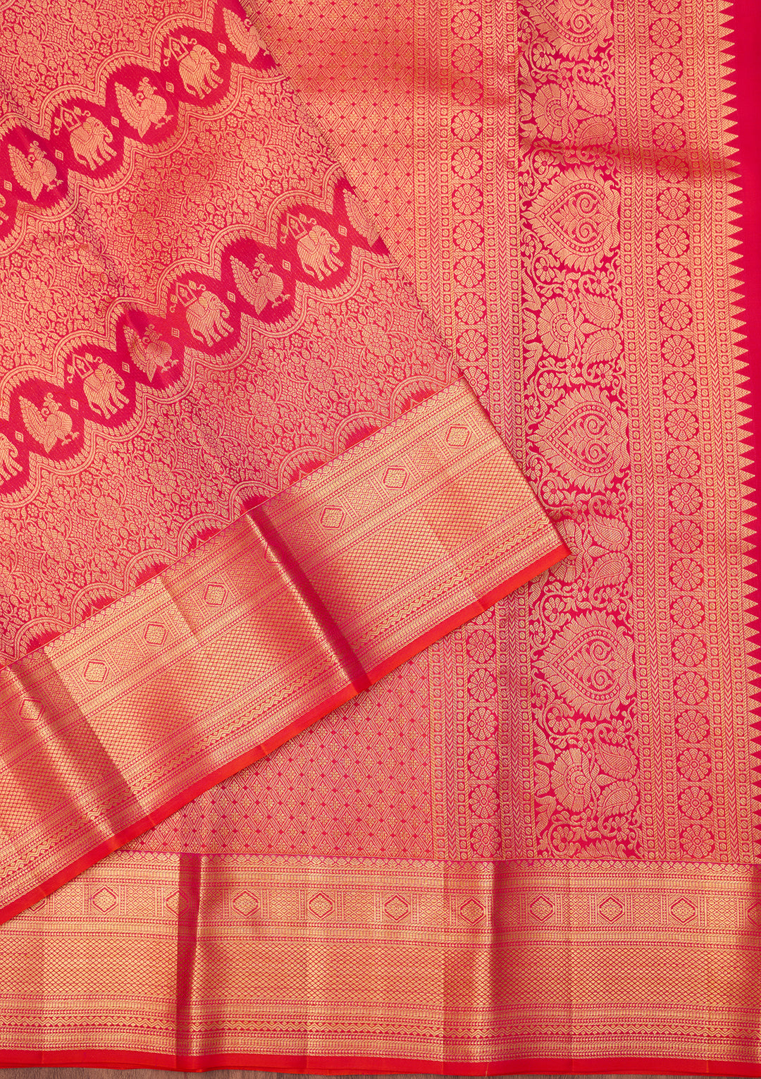 Orange Dharmavaram Pure Silk Saree With Matching Blouse Piece