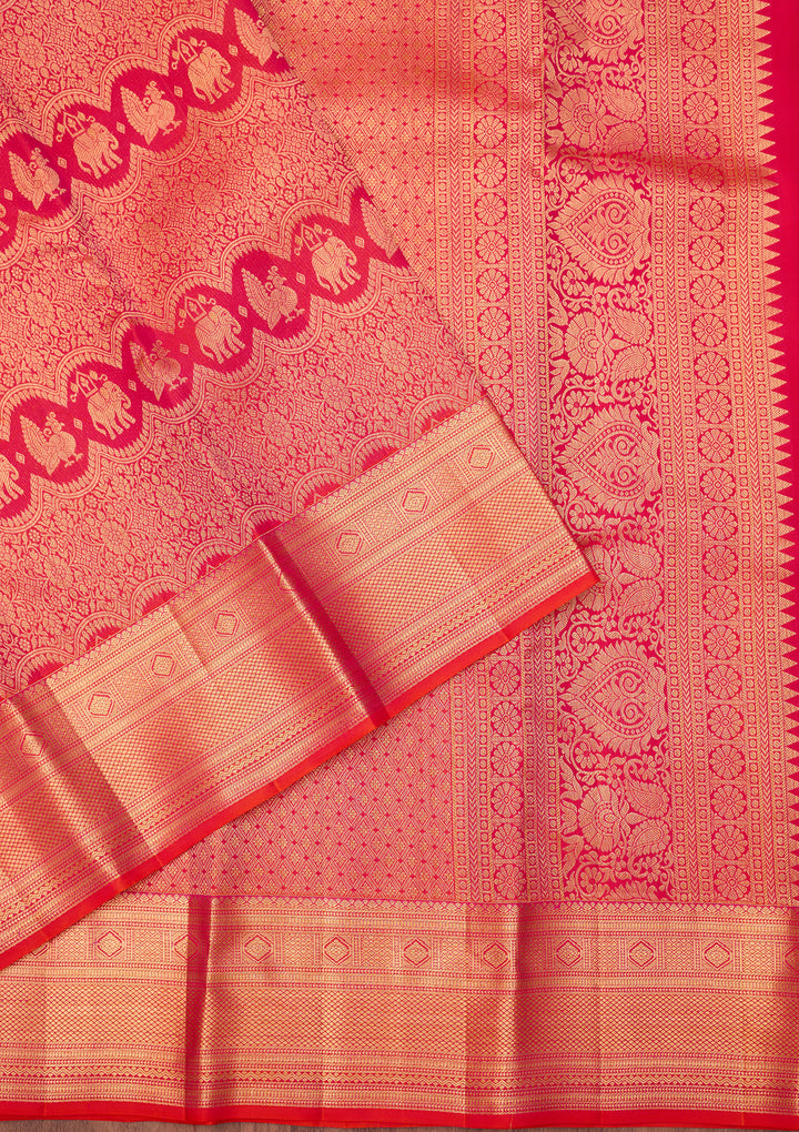 Orange Dharmavaram Pure Silk Saree With Matching Blouse Piece