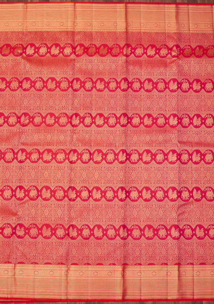 Orange Dharmavaram Pure Silk Saree With Matching Blouse Piece