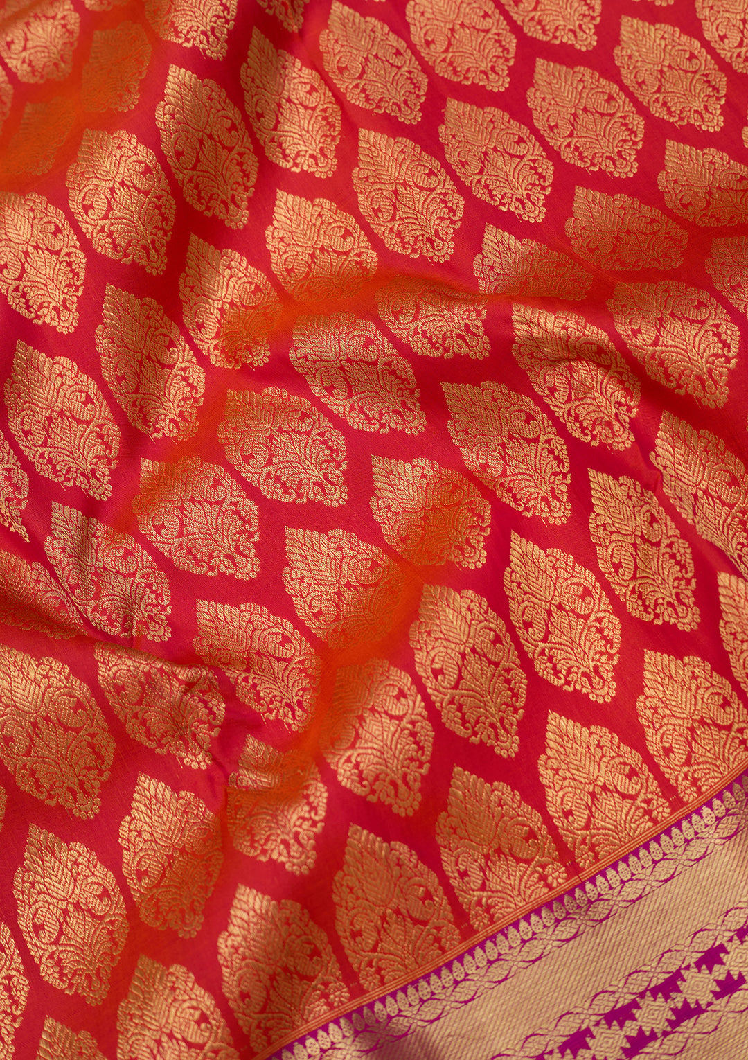 Orange Dharmavaram Pure Silk Saree With Matching Blouse Piece