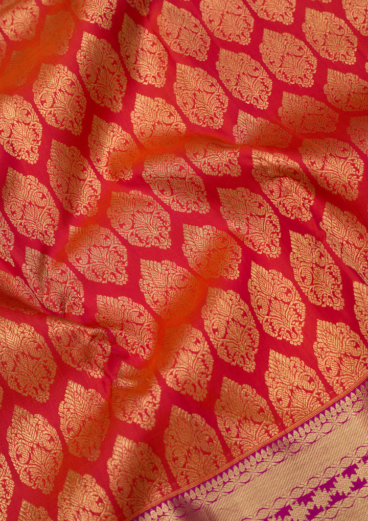 Orange Dharmavaram Pure Silk Saree With Matching Blouse Piece