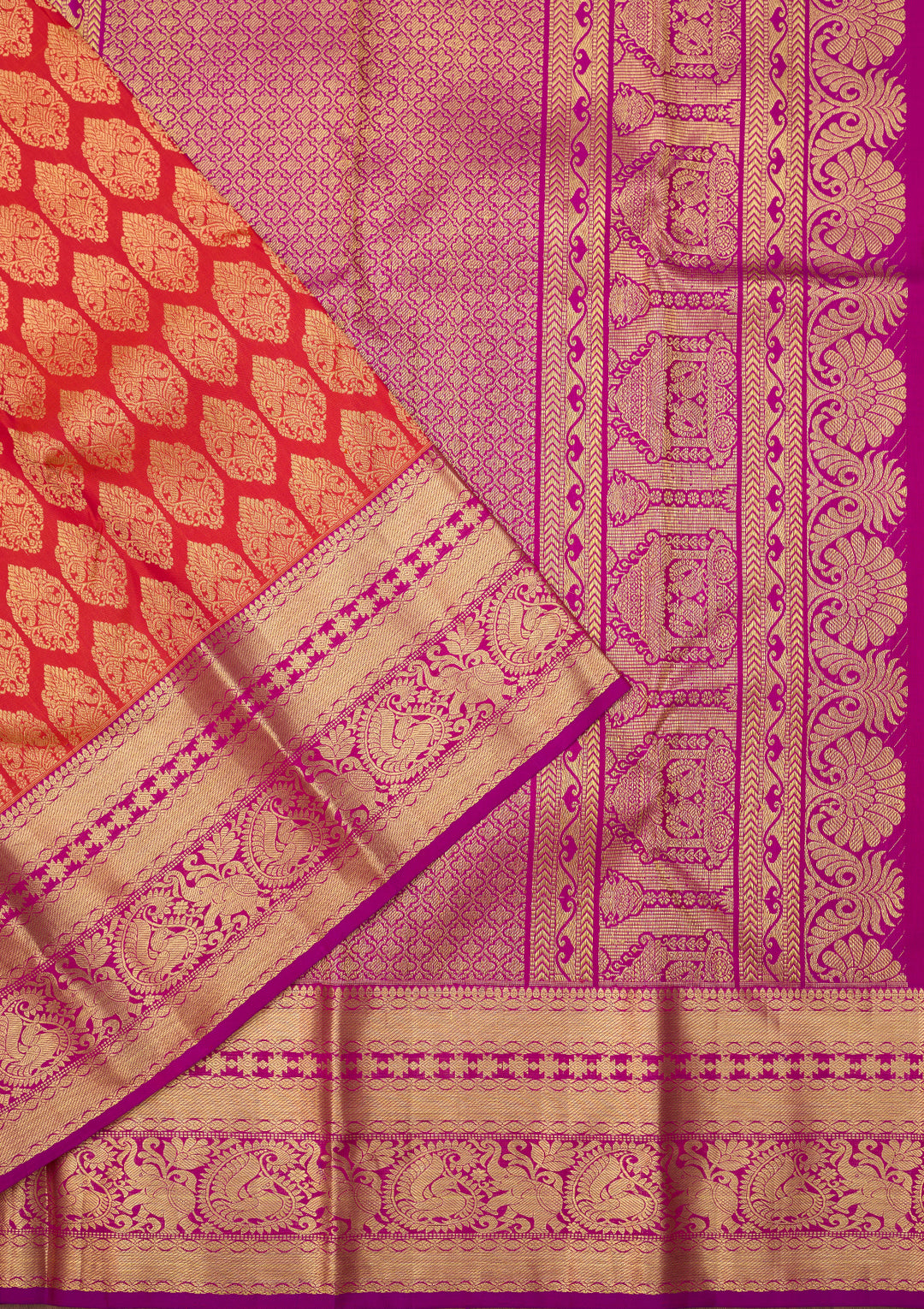 Orange Dharmavaram Pure Silk Saree With Matching Blouse Piece