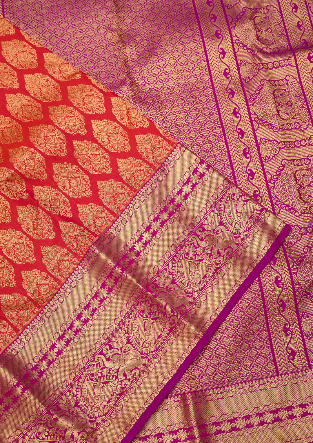 Orange Dharmavaram Pure Silk Saree With Matching Blouse Piece