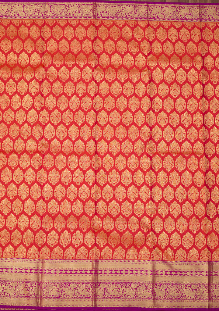 Orange Dharmavaram Pure Silk Saree With Matching Blouse Piece