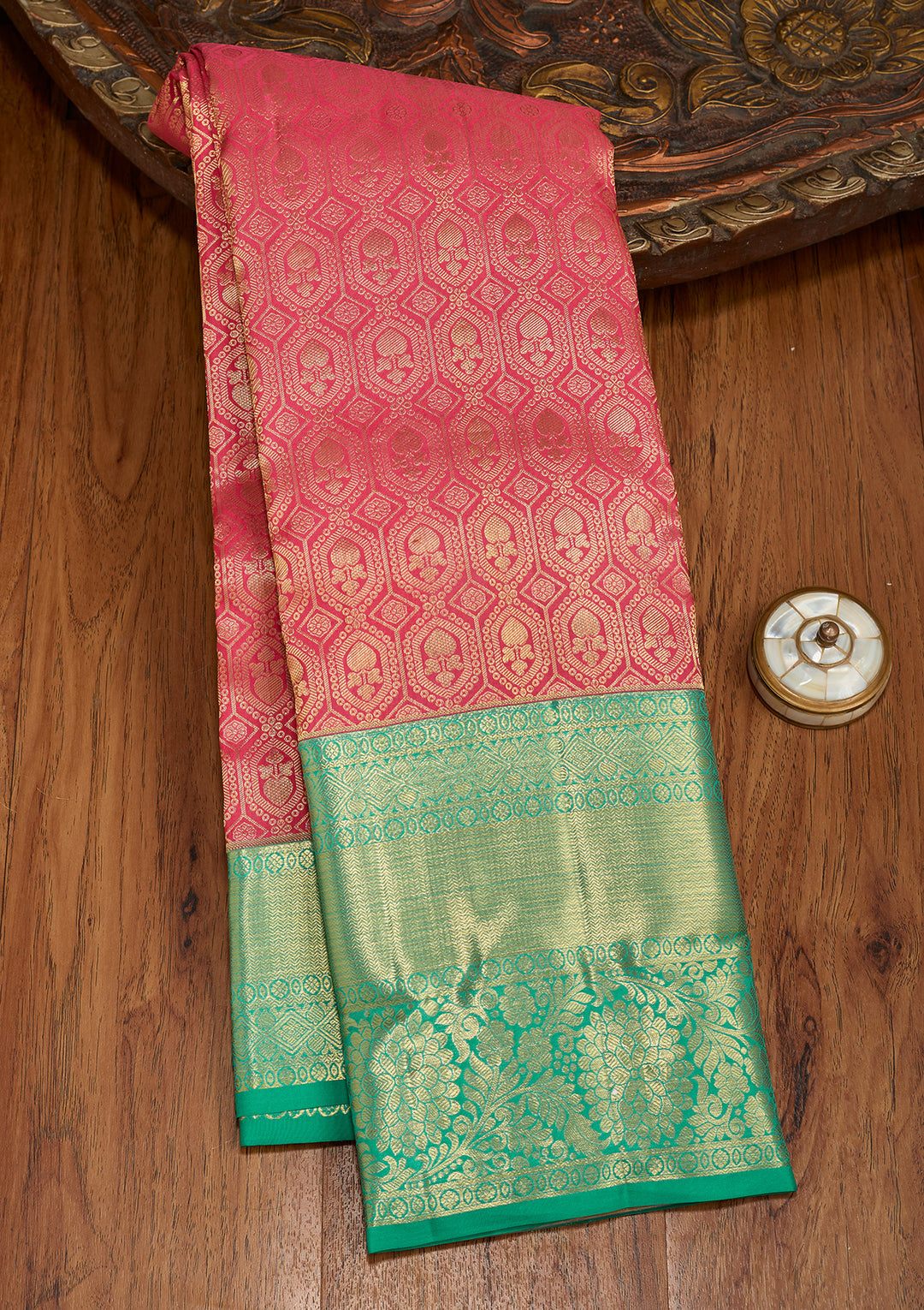 Rani Pink Dharmavaram Pure Silk Saree With Matching Blouse Piece