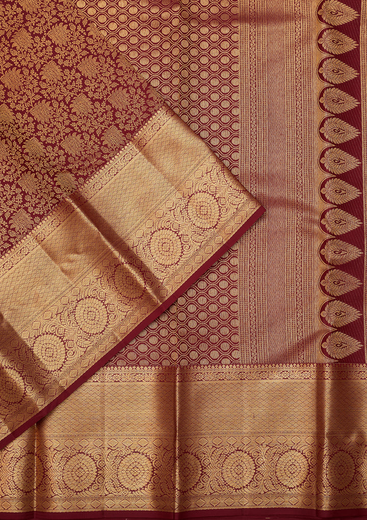 Maroon Dharmavaram Pure Silk Saree With Matching Blouse Piece