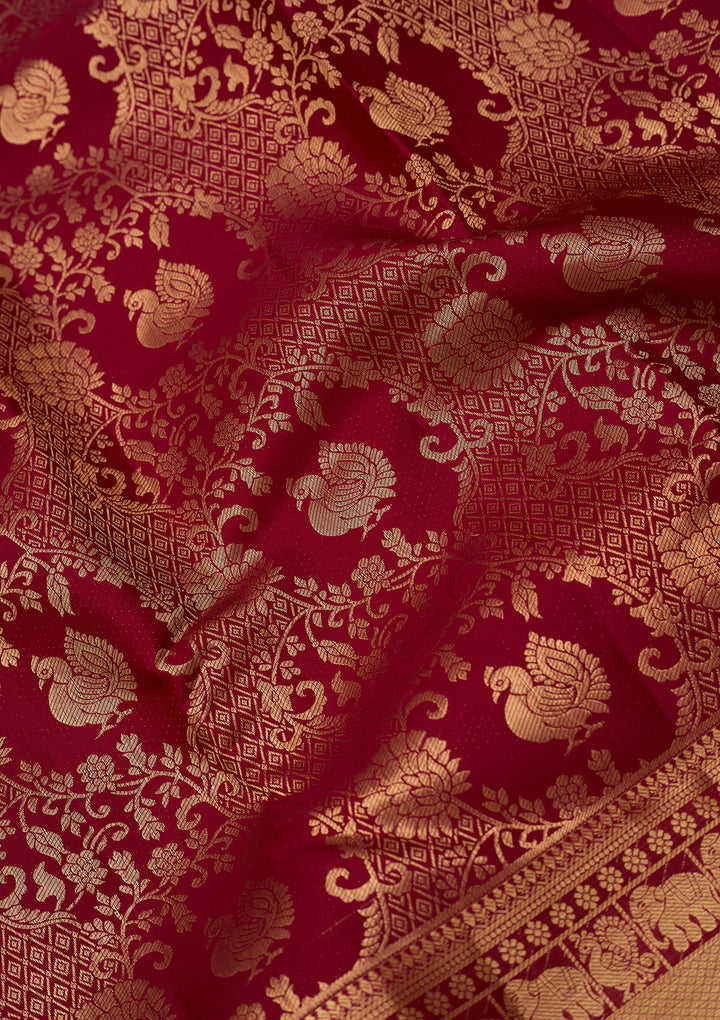 Magenta Pink Dharmavaram Pure Silk Saree With Matching Blouse Piece