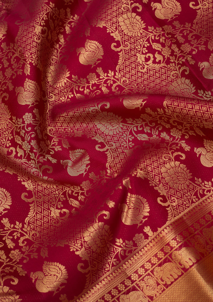 Rani Pink Dharmavaram Pure Silk Saree With Matching Blouse Piece