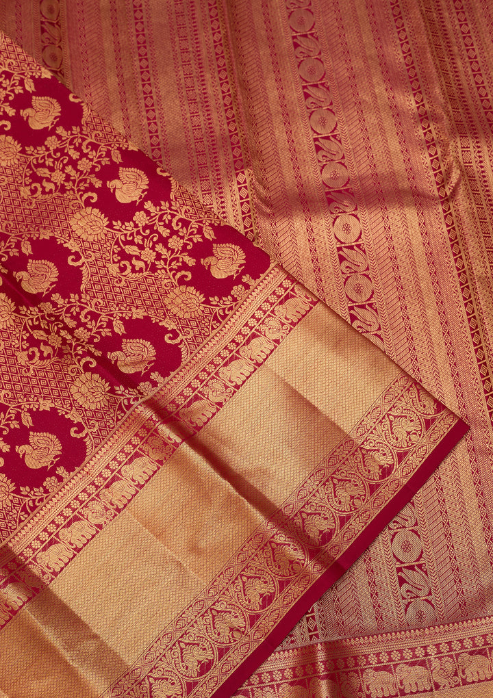 Rani Pink Dharmavaram Pure Silk Saree With Matching Blouse Piece