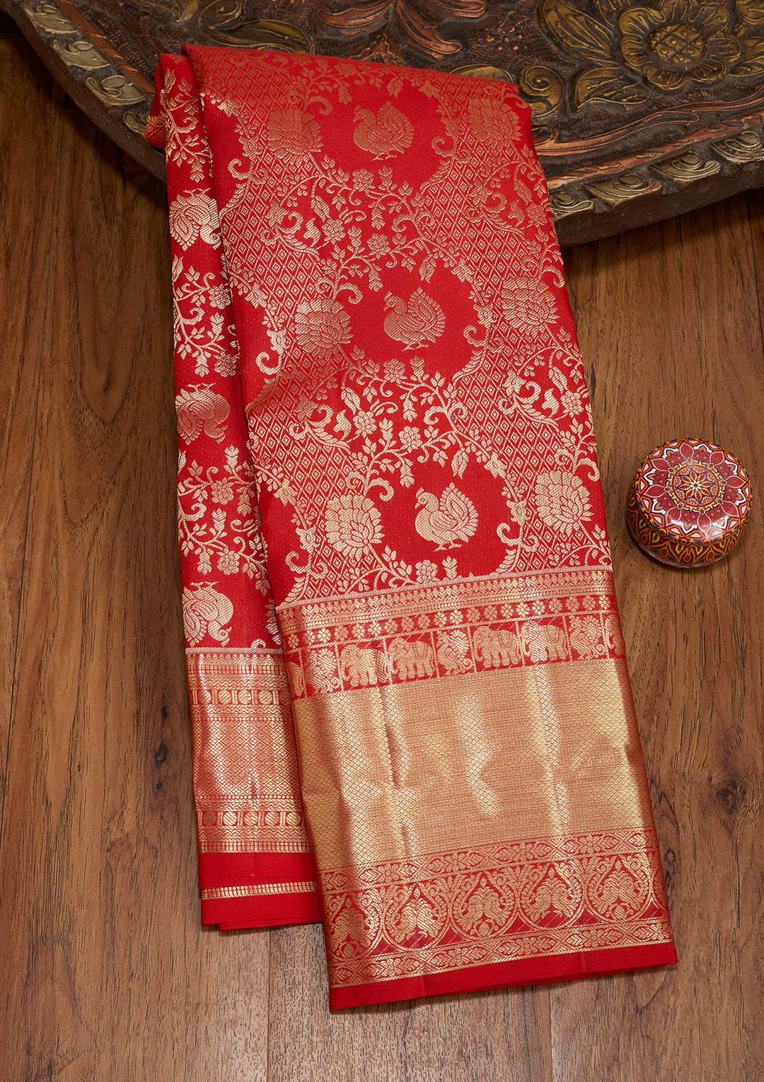 Red Dharmavaram Pure Silk Saree With Matching Blouse Piece
