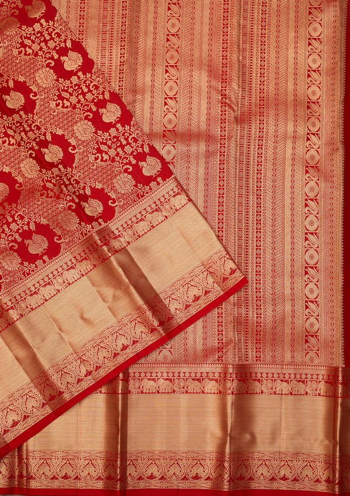 Red Dharmavaram Pure Silk Saree With Matching Blouse Piece