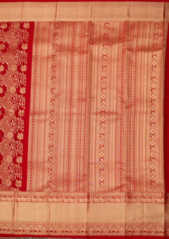 Red Dharmavaram Pure Silk Saree With Matching Blouse Piece