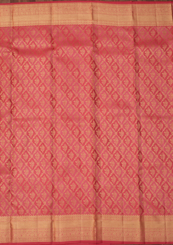 Pink Dharmavaram Pure Silk Saree With Matching Blouse Piece