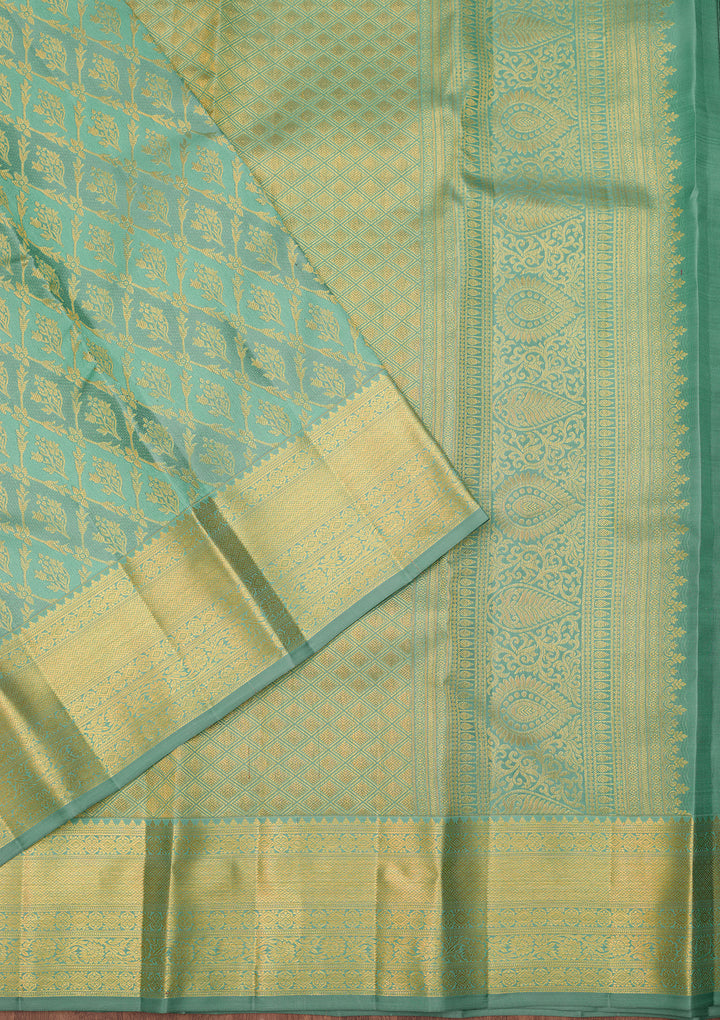 Sea Green Dharmavaram Pure Silk Saree With Matching Blouse Piece