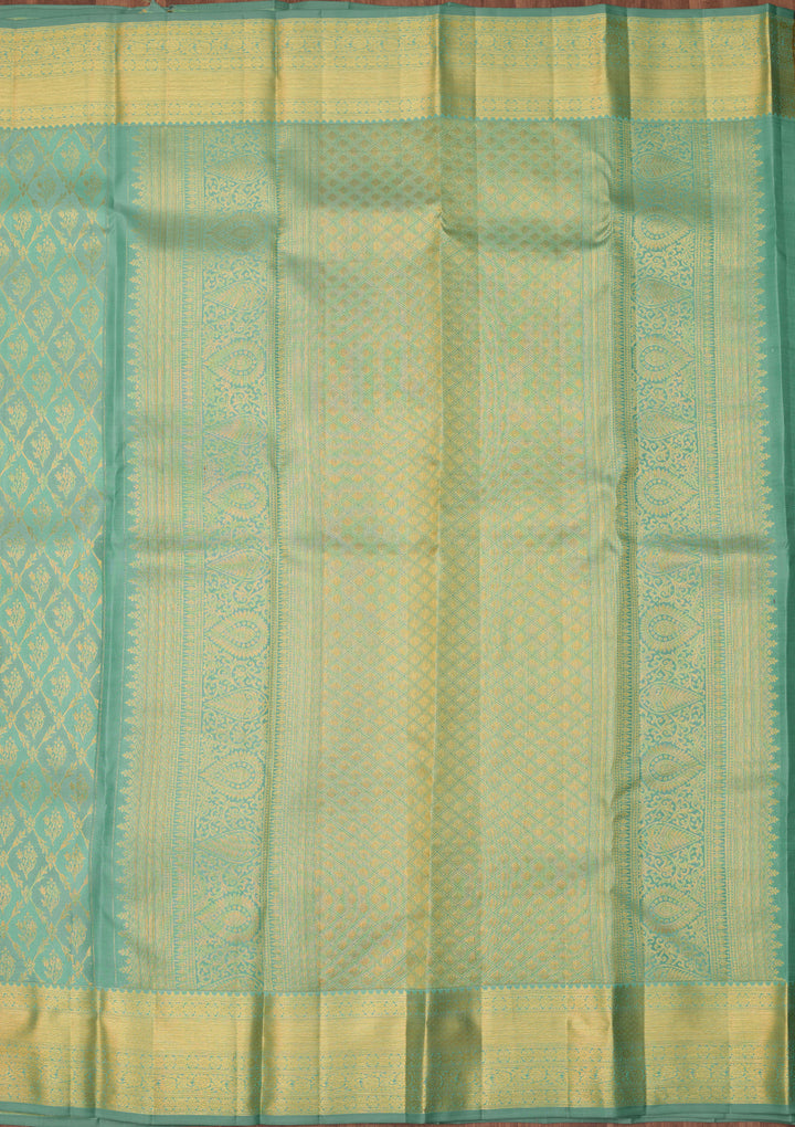 Sea Green Dharmavaram Pure Silk Saree With Matching Blouse Piece
