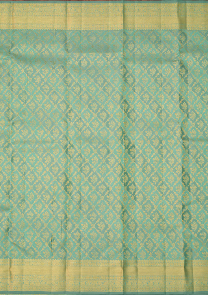 Sea Green Dharmavaram Pure Silk Saree With Matching Blouse Piece