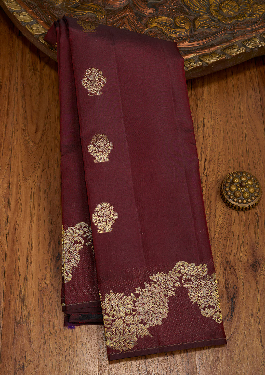 Maroon Dharmavaram Pure Silk Saree With Matching Blouse Piece