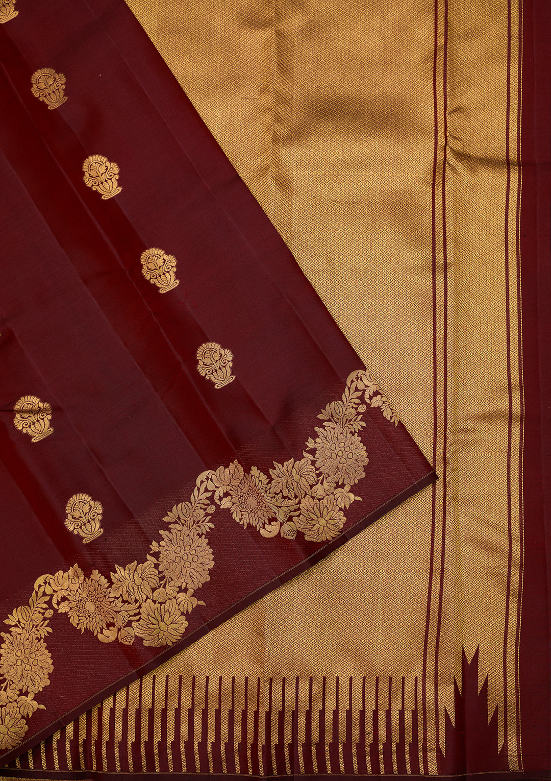 Maroon Dharmavaram Pure Silk Saree With Matching Blouse Piece