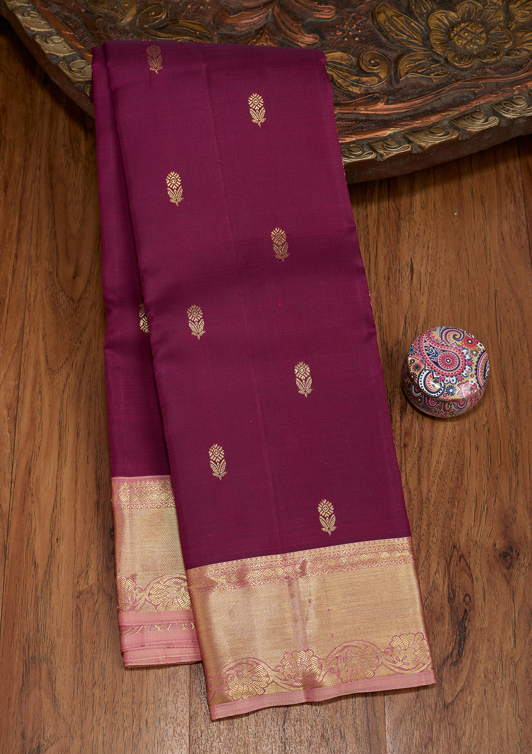 Wine Dharmavaram Pure Silk Saree With Matching Blouse Piece