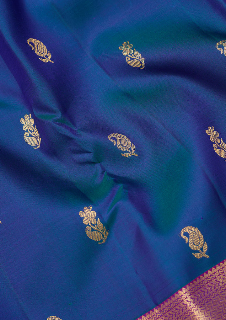 Peacock Blue Dharmavaram Pure Silk Saree With Matching Blouse Piece