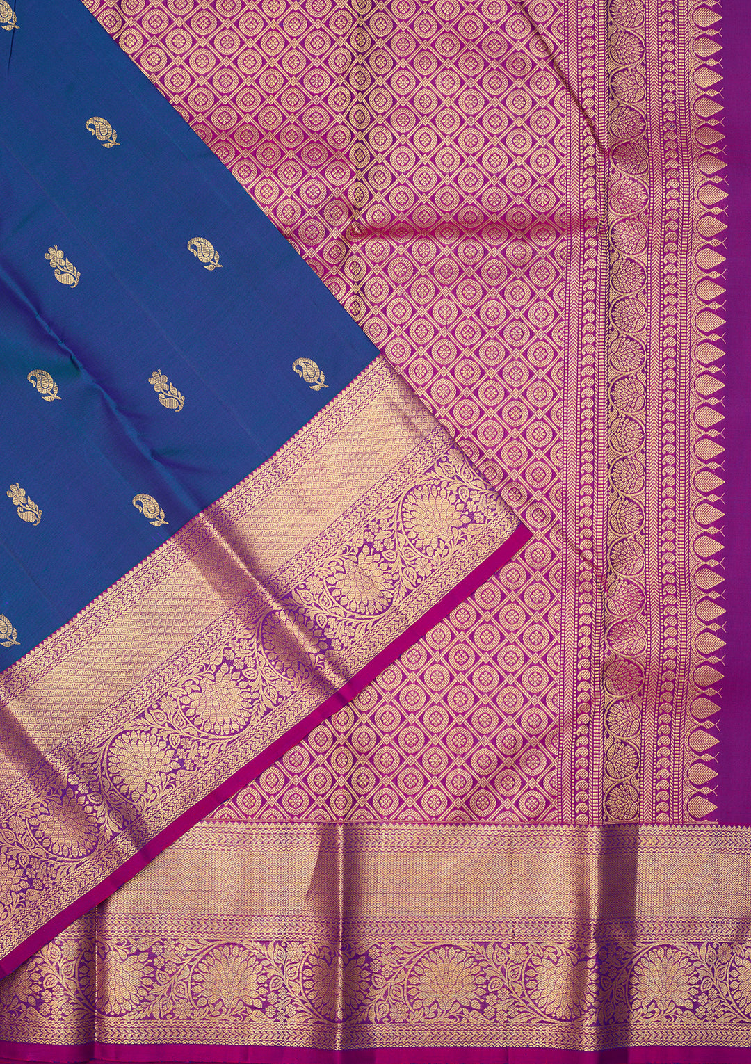 Peacock Blue Dharmavaram Pure Silk Saree With Matching Blouse Piece