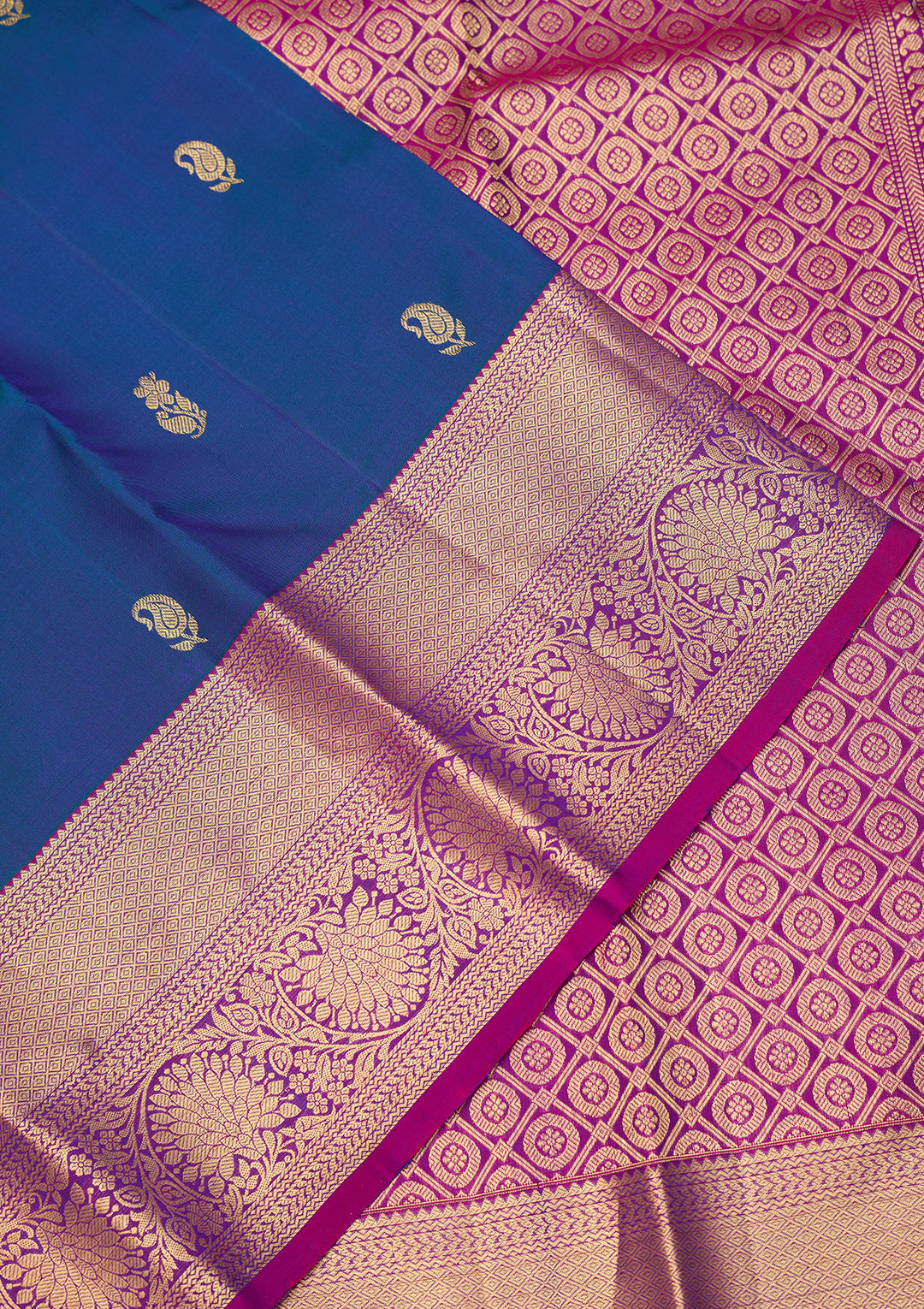 Peacock Blue Dharmavaram Pure Silk Saree With Matching Blouse Piece