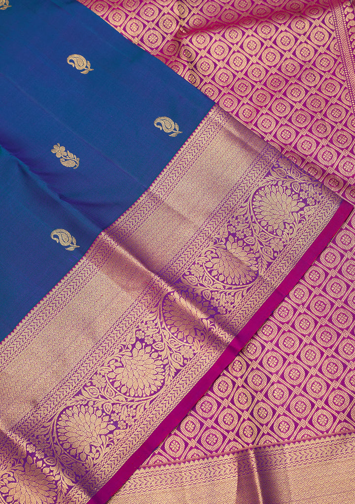 Peacock Blue Dharmavaram Pure Silk Saree With Matching Blouse Piece