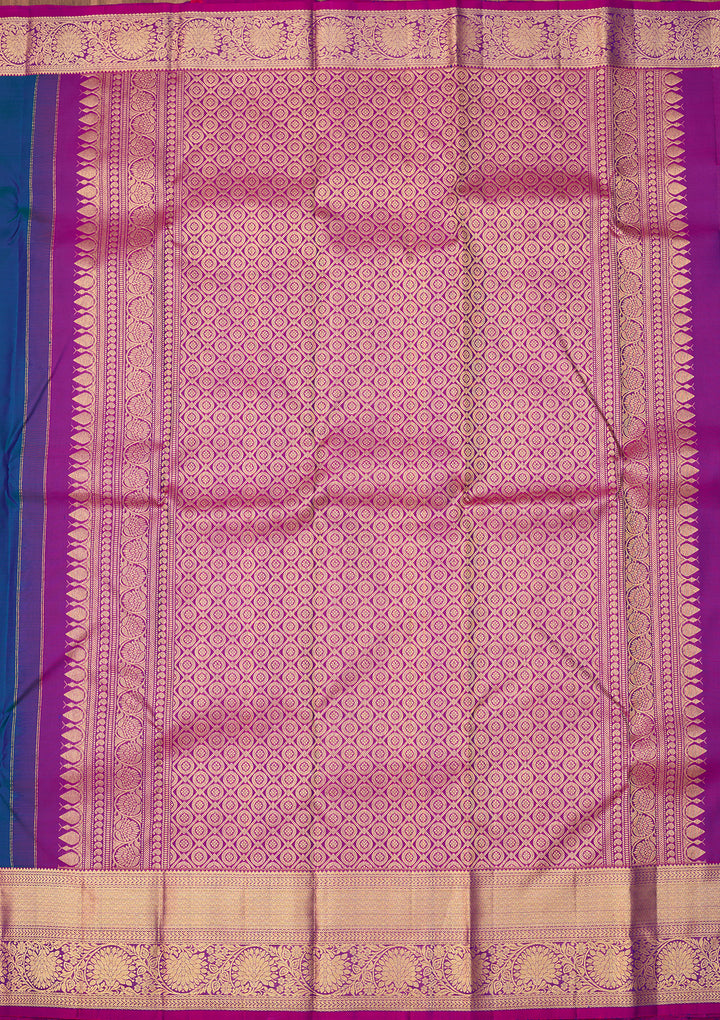 Peacock Blue Dharmavaram Pure Silk Saree With Matching Blouse Piece