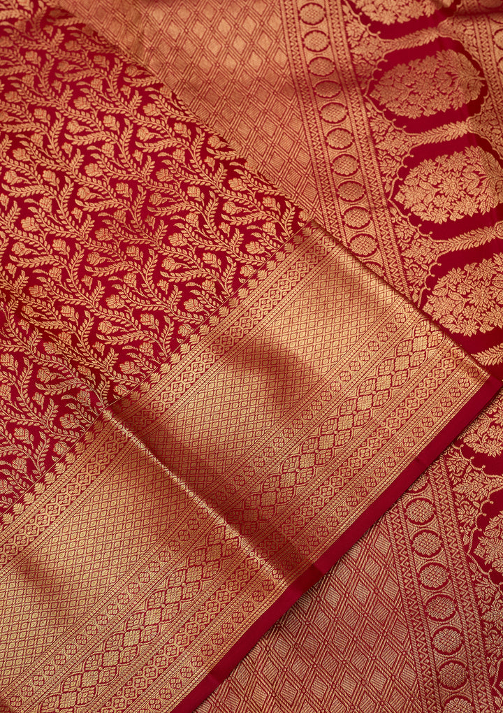 Maroon Dharmavaram Pure Silk Saree With Matching Blouse Piece