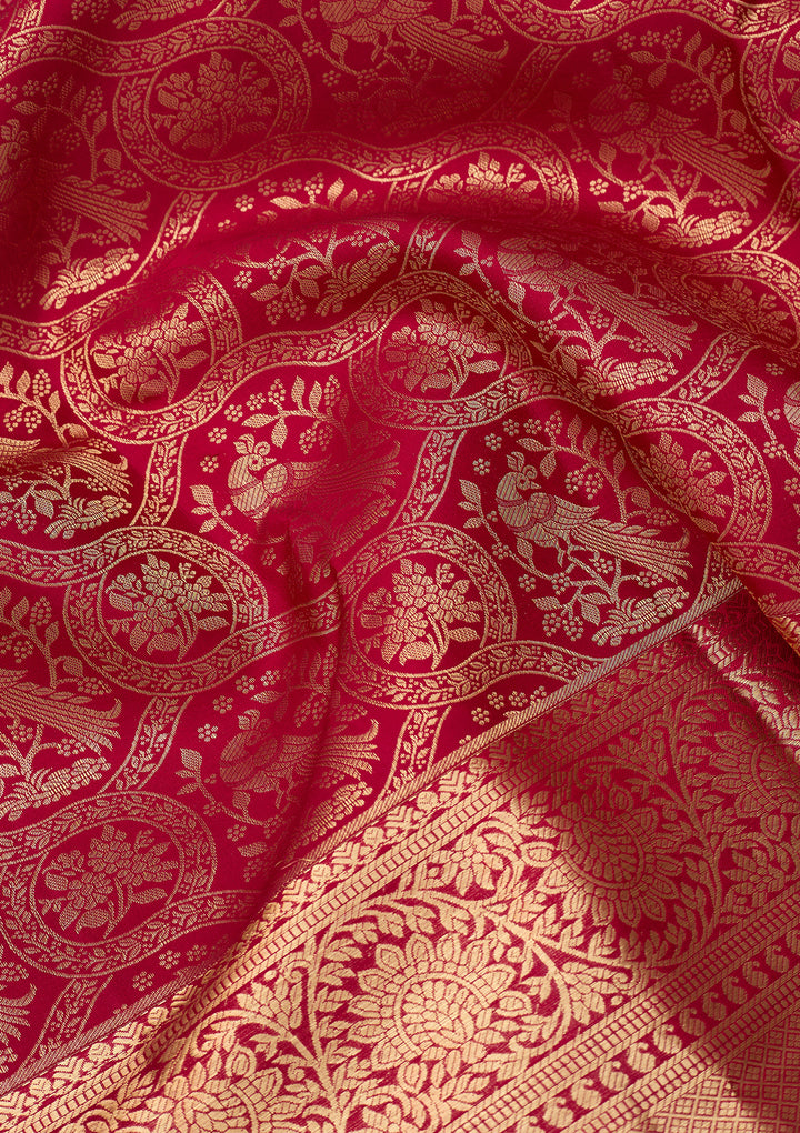 Maroon Dharmavaram Pure Silk Saree With Matching Blouse Piece