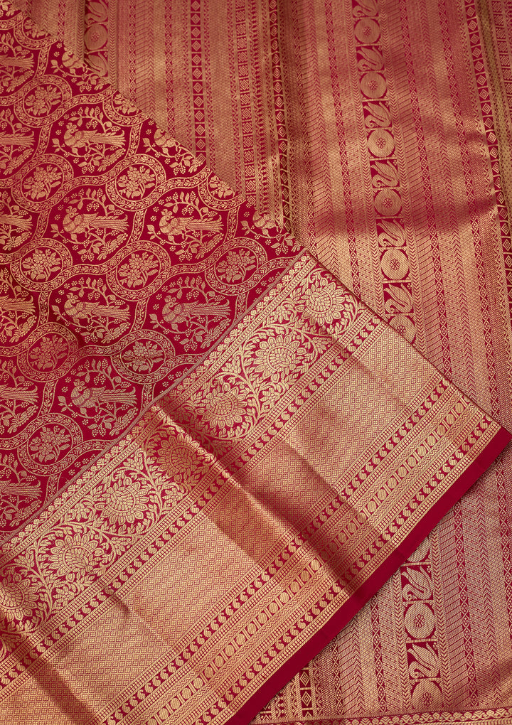 Maroon Dharmavaram Pure Silk Saree With Matching Blouse Piece