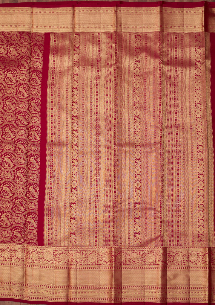 Maroon Dharmavaram Pure Silk Saree With Matching Blouse Piece