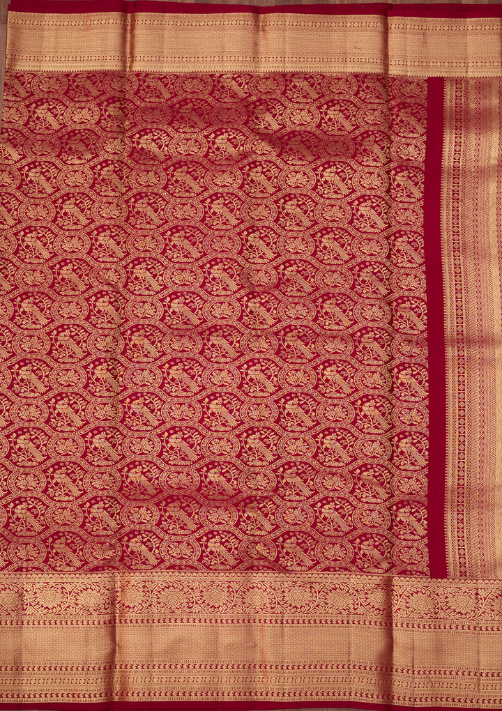 Maroon Dharmavaram Pure Silk Saree With Matching Blouse Piece