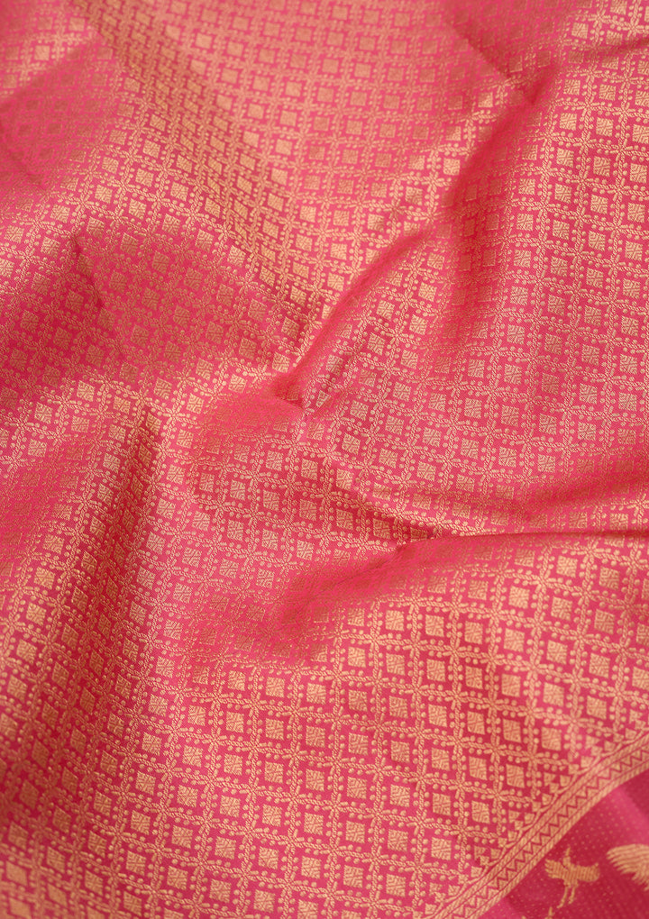 Pink Dharmavaram Pure Silk Saree With Matching Blouse Piece