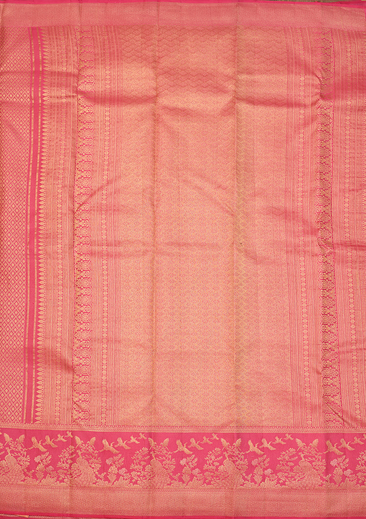 Pink Dharmavaram Pure Silk Saree With Matching Blouse Piece