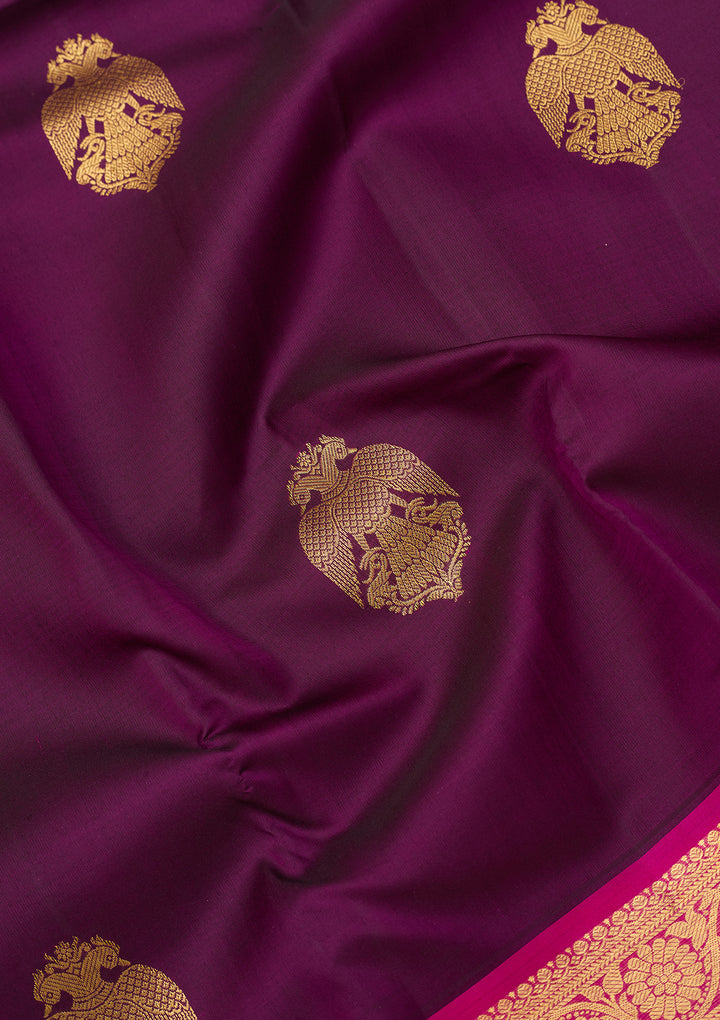 Wine Dharmavaram Pure Silk Saree With Matching Blouse Piece