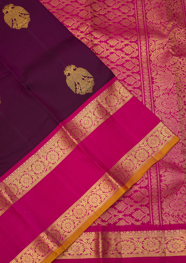 Wine Dharmavaram Pure Silk Saree With Matching Blouse Piece