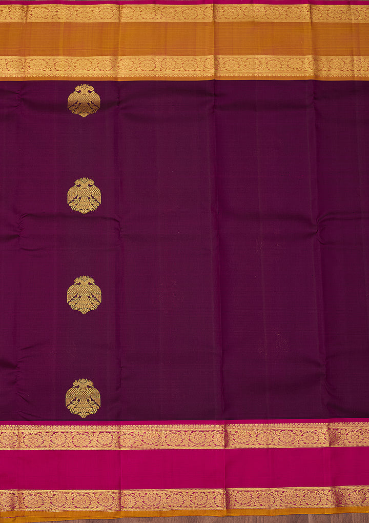 Wine Dharmavaram Pure Silk Saree With Matching Blouse Piece