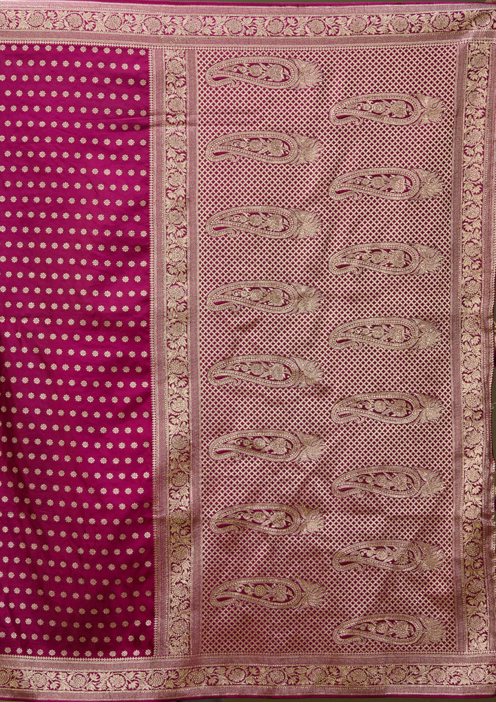 Wine Art Satin Buti Gold Stonework Saree With Matching Blouse Piece