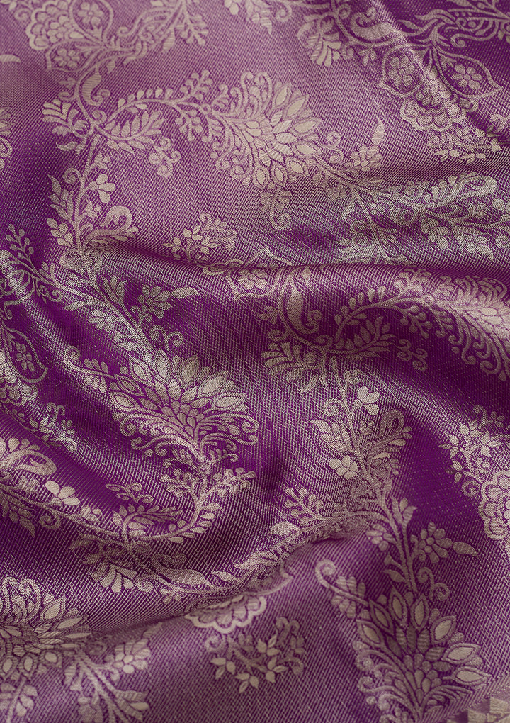 Lavender Pure Tissue Jaal Saree With Matching Blouse Piece