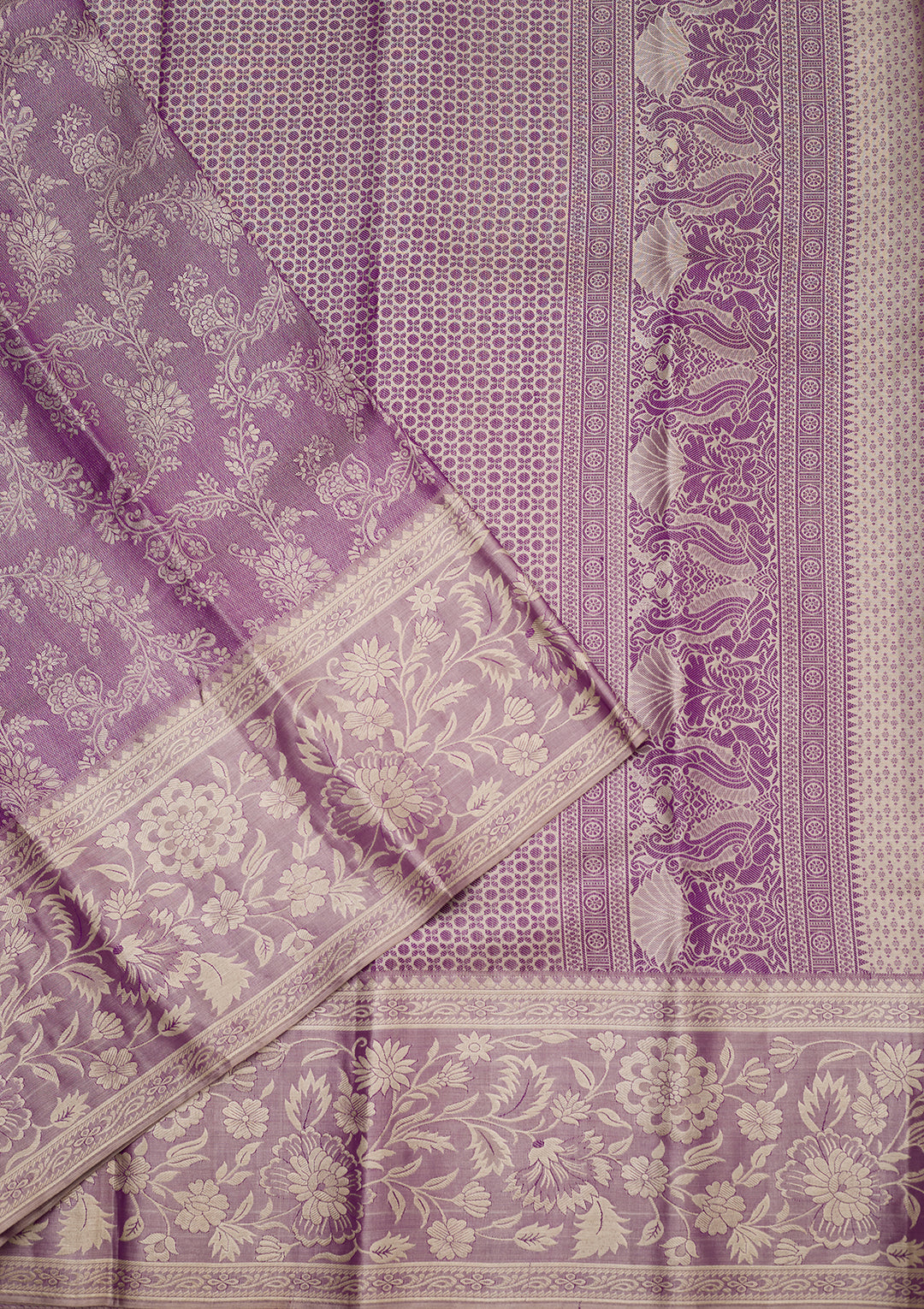 Lavender Pure Tissue Jaal Saree With Matching Blouse Piece