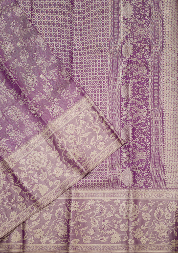 Lavender Pure Tissue Jaal Saree With Matching Blouse Piece